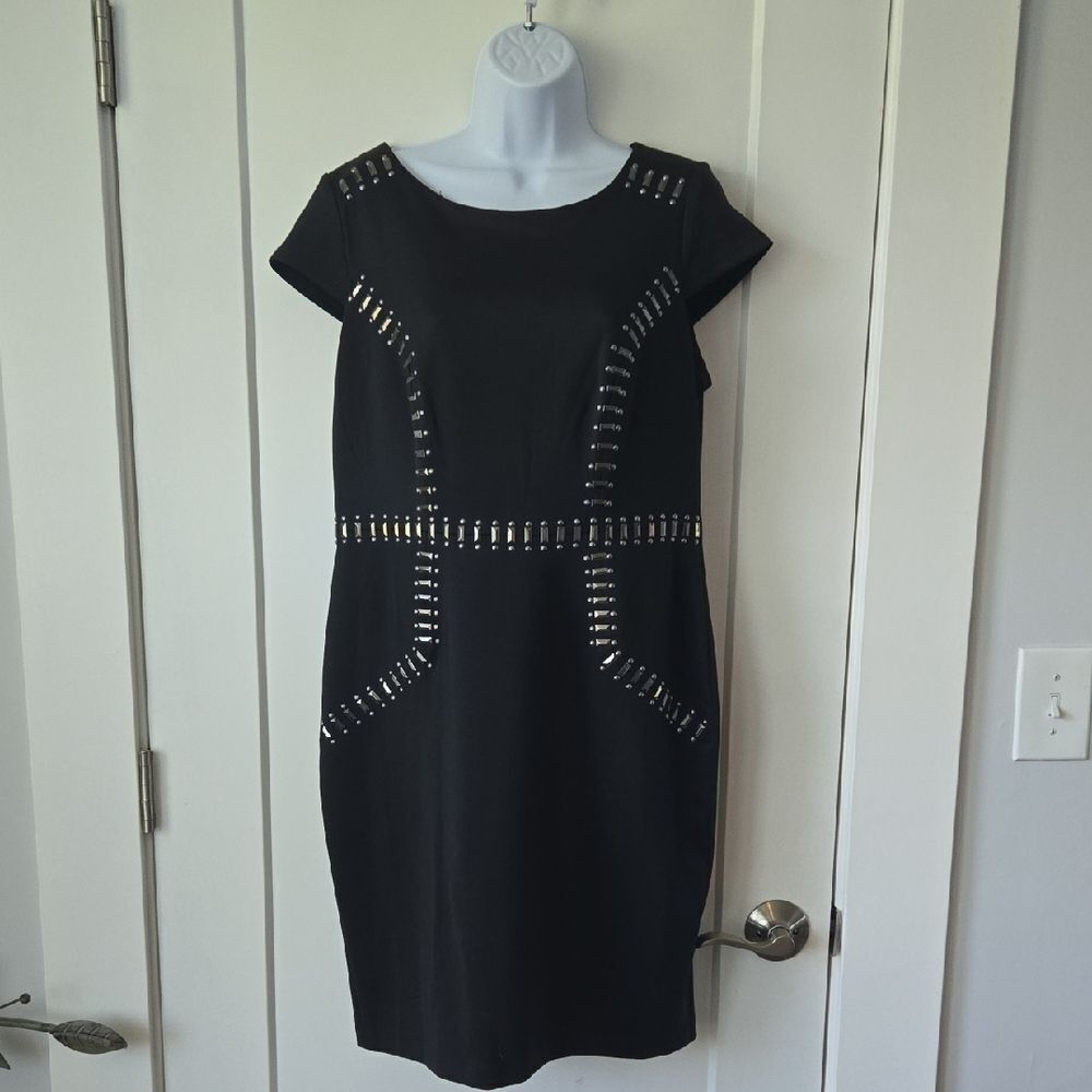 Signature by Sangria Black Sheath Mini Dress With Silver Accents